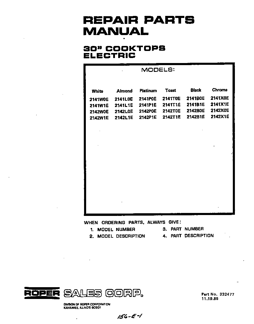 Roper 2141*0E front cover diagram