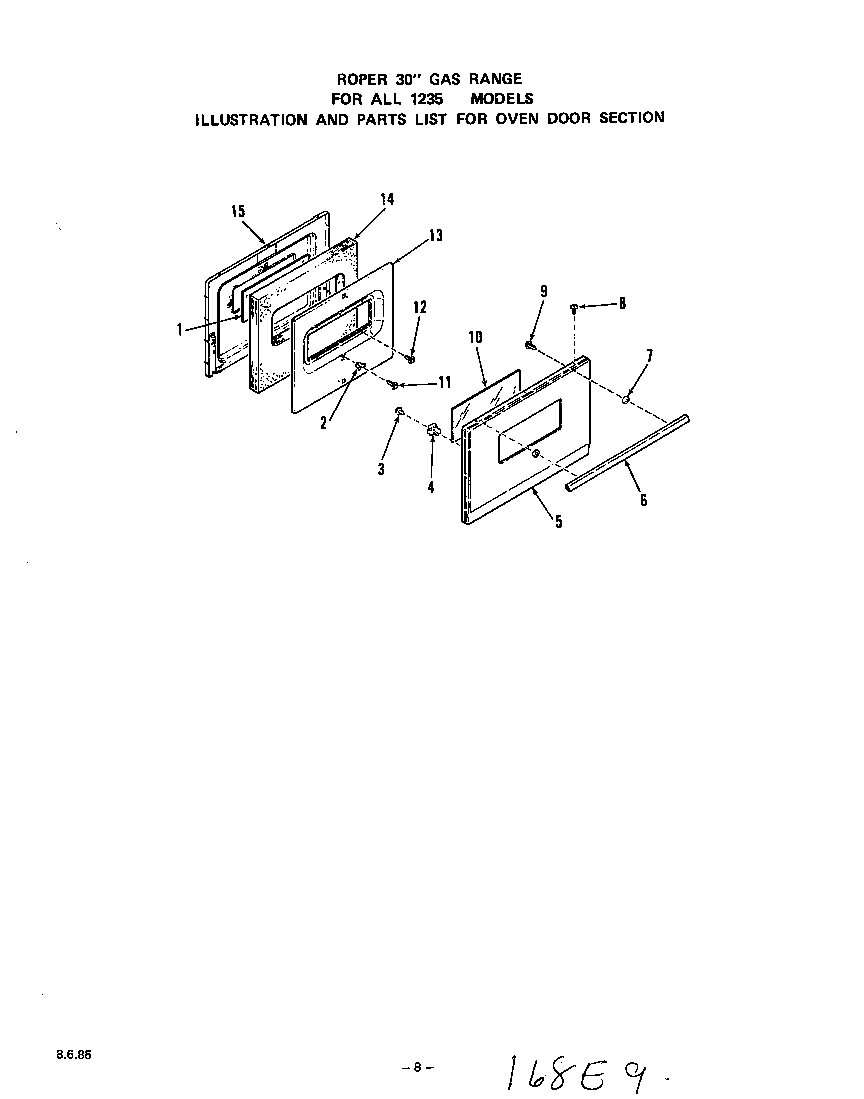 Roper 1235W0A oven door diagram