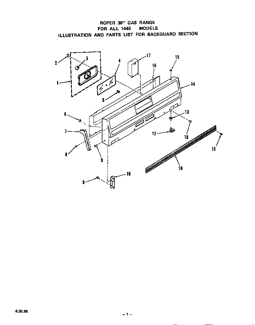 Roper 1445W0A backguard diagram