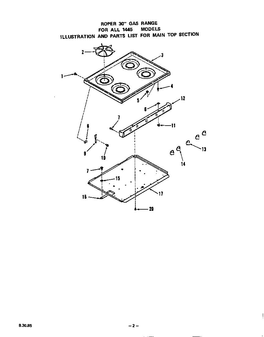 Roper 1445W0A main top diagram