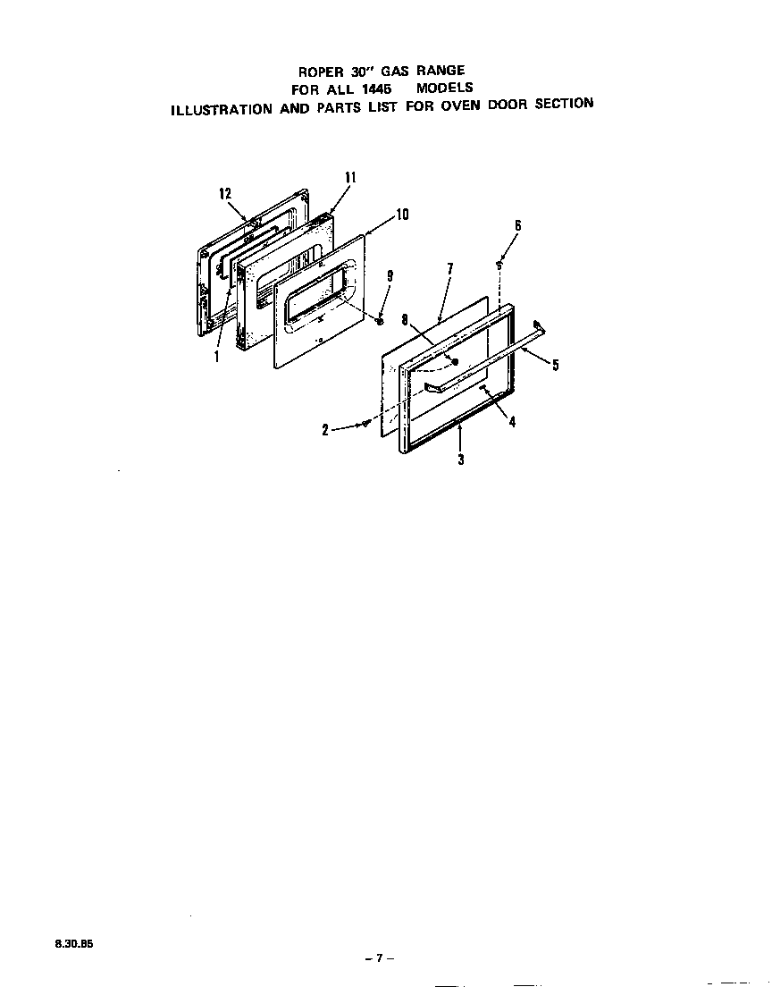 Roper 1445W0A oven door diagram