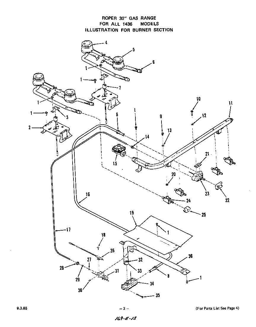 Roper 1436*0A burner diagram