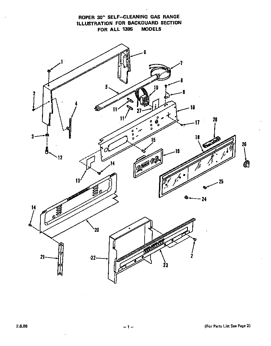 Roper 1395W2A backguard diagram