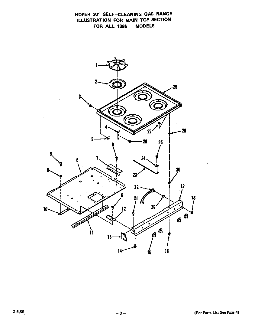 Roper 1395W2A main top diagram