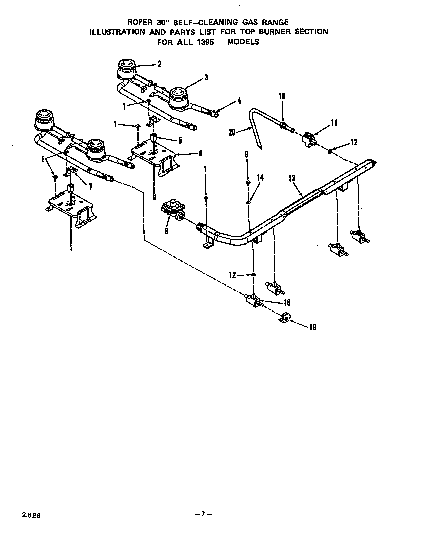 Roper 1395W2A top burner diagram