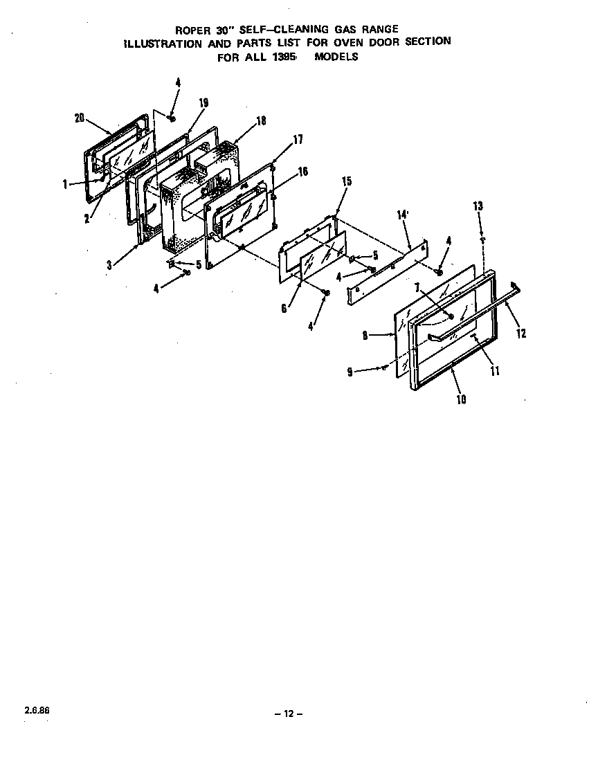 Roper 1395W2A oven door diagram