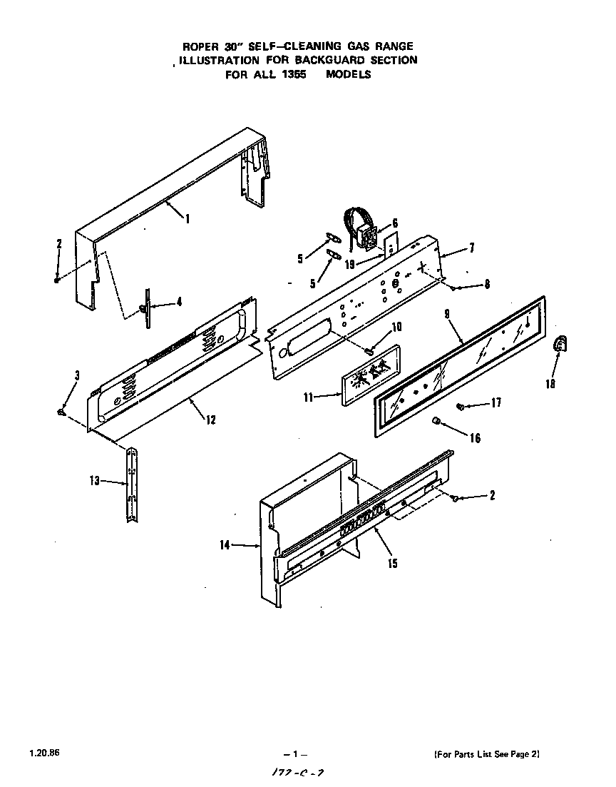 Roper 1355W1A backguard diagram