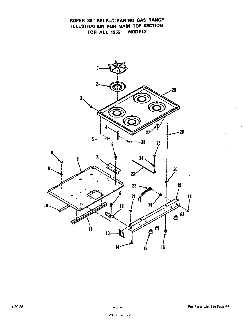 Roper 1355W1A main top diagram