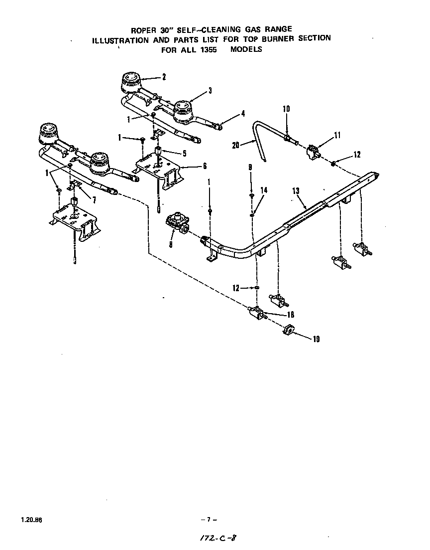 Roper 1355W1A top burner diagram