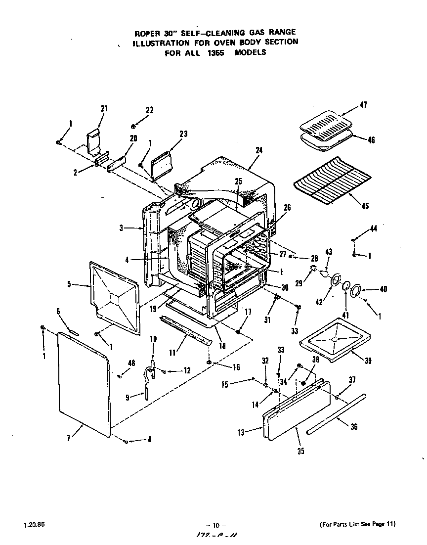 Roper 1355W1A oven body diagram