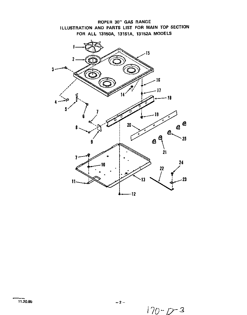 Roper 1315W2A main top diagram