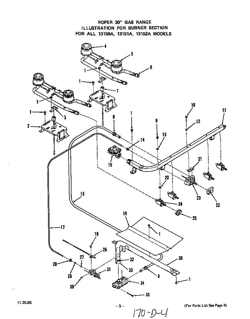 Roper 1315W2A burner diagram