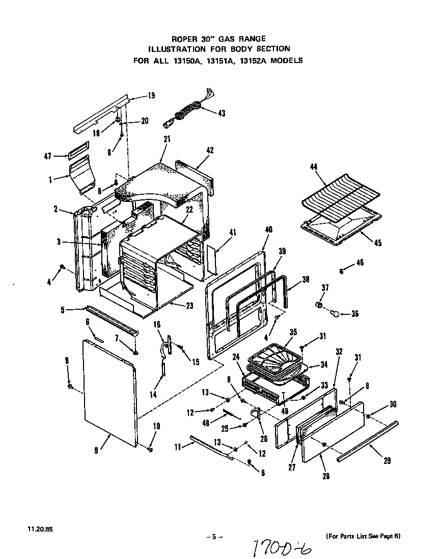 Roper 1315W2A body diagram