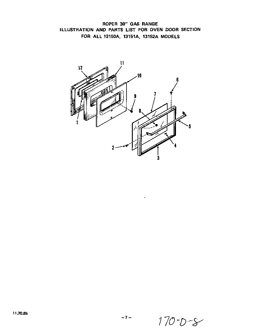 Roper 1315W2A oven door diagram