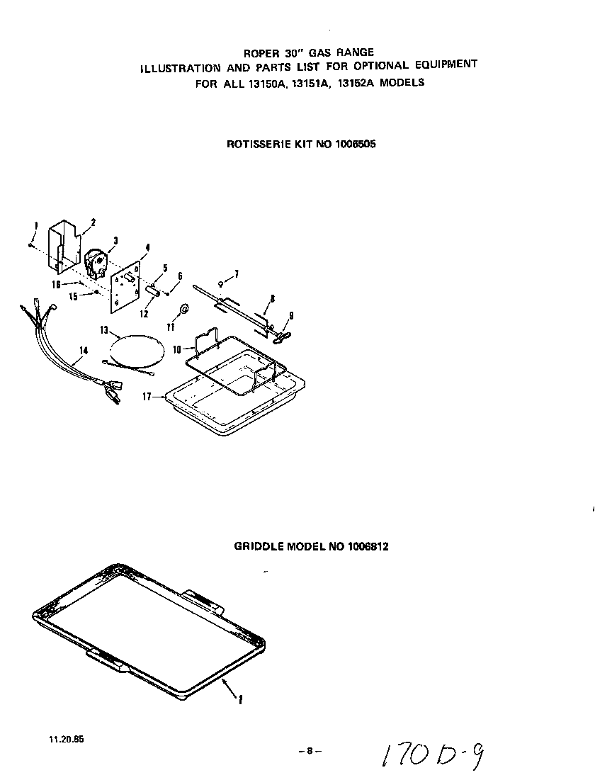 Roper 1315W2A ^rotisserie kit diagram