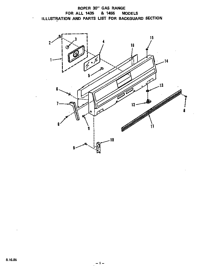 Roper 1435W0A backguard diagram