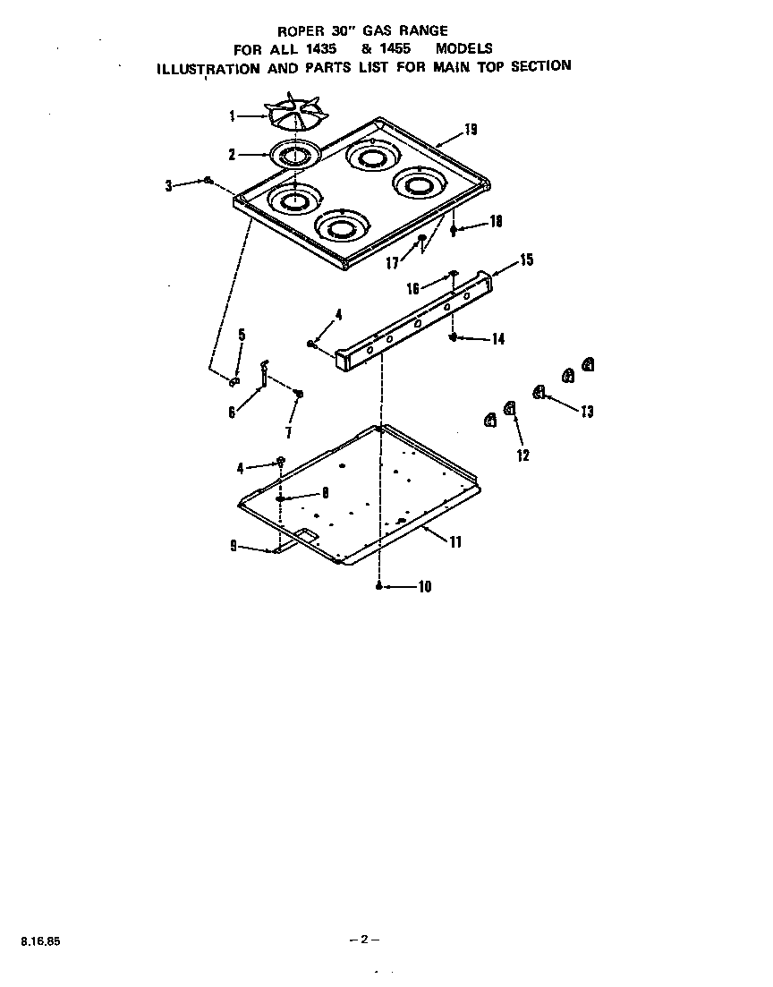 Roper 1435W0A main top diagram