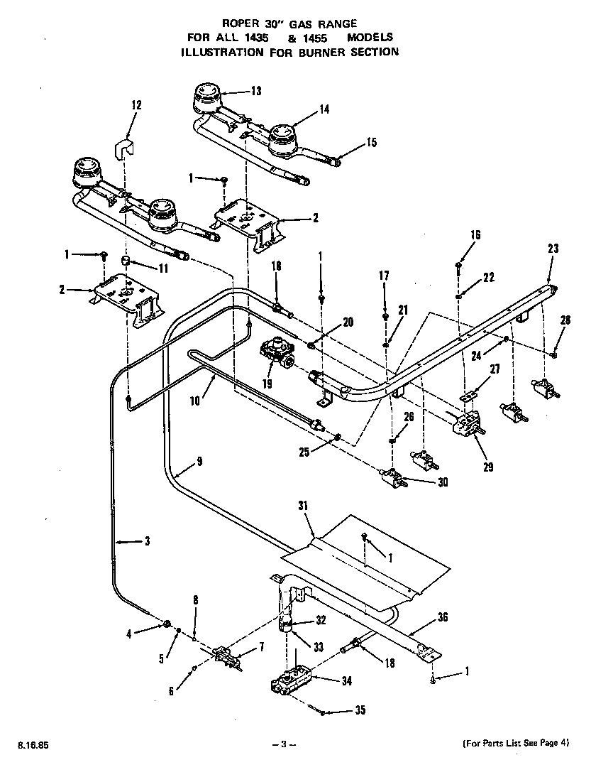 Roper 1435W0A burner diagram