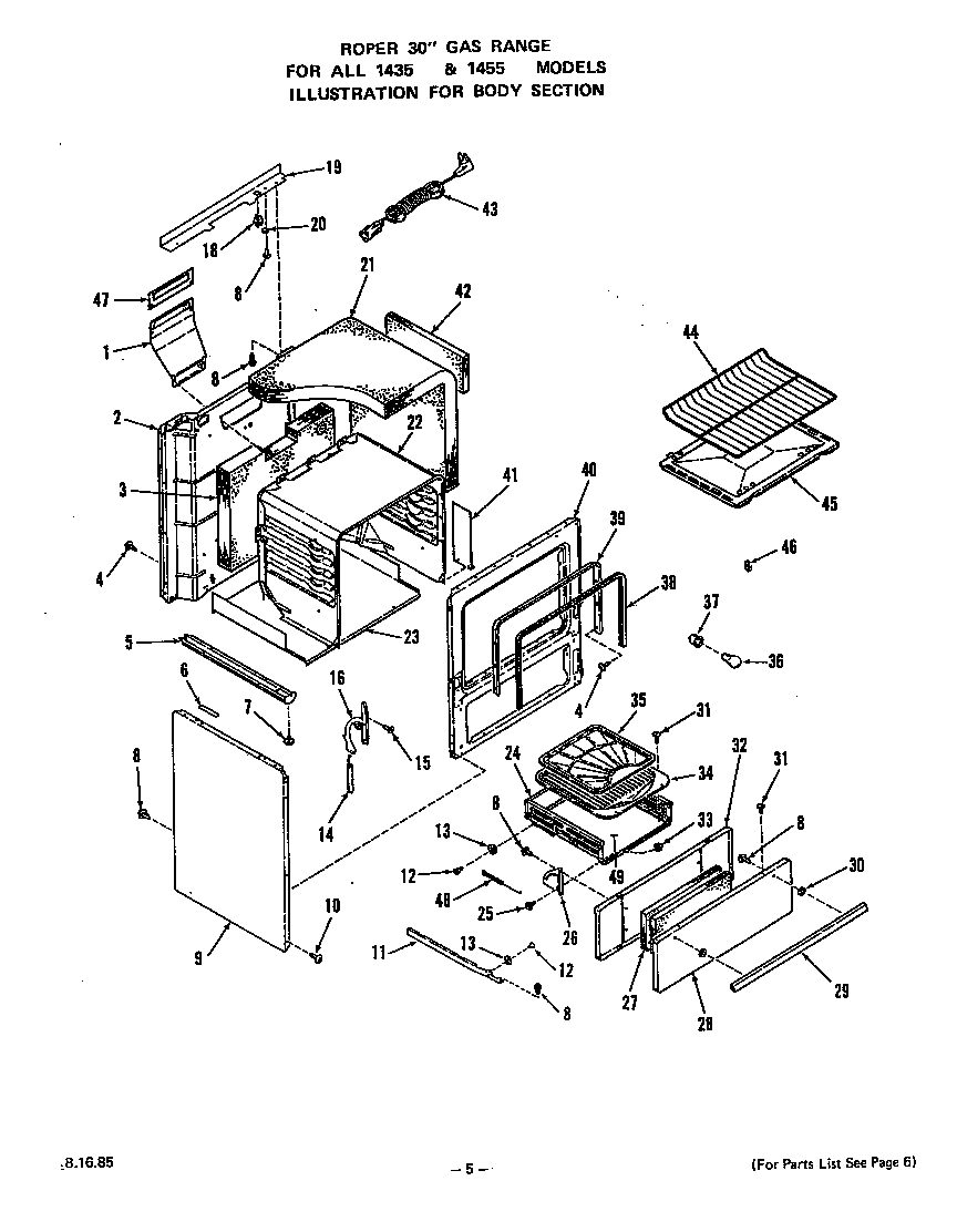 Roper 1435W0A body diagram