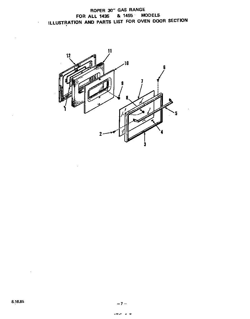 Roper 1435W0A oven door diagram