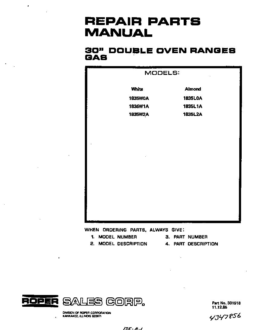 Roper 1835*2A front cover diagram