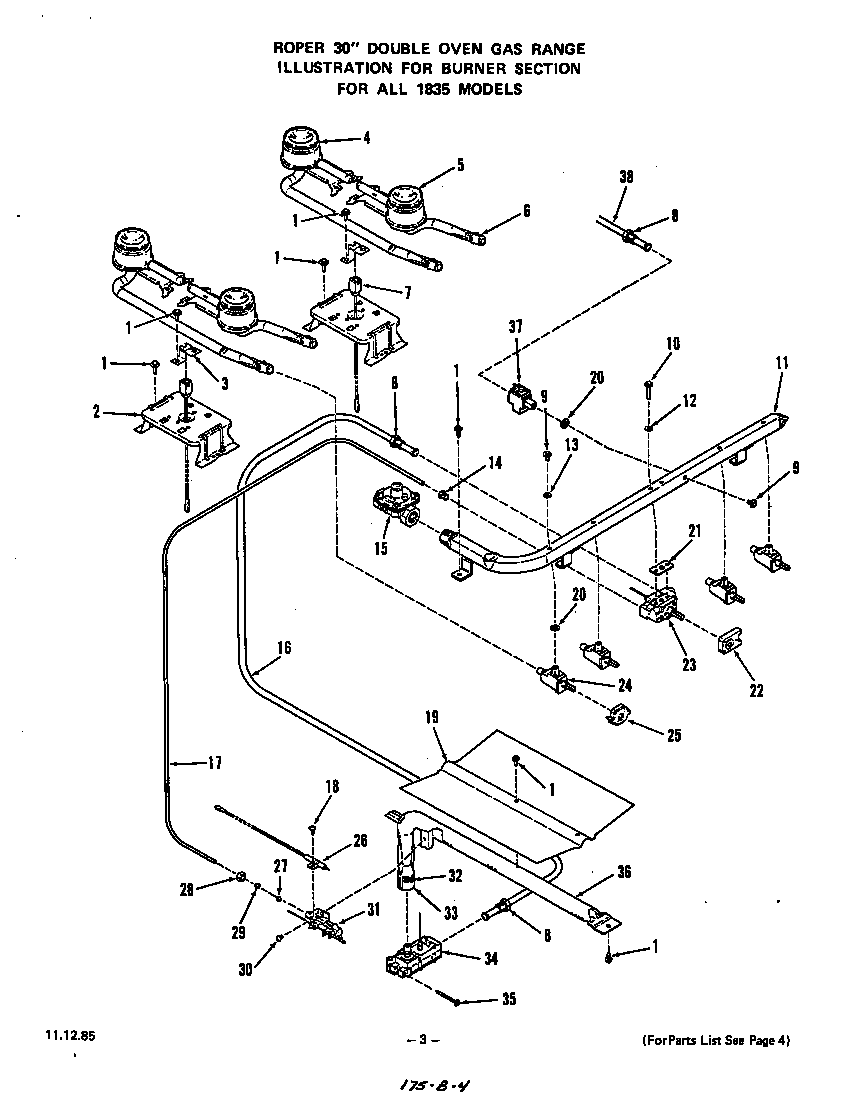 Roper 1835*2A burner diagram