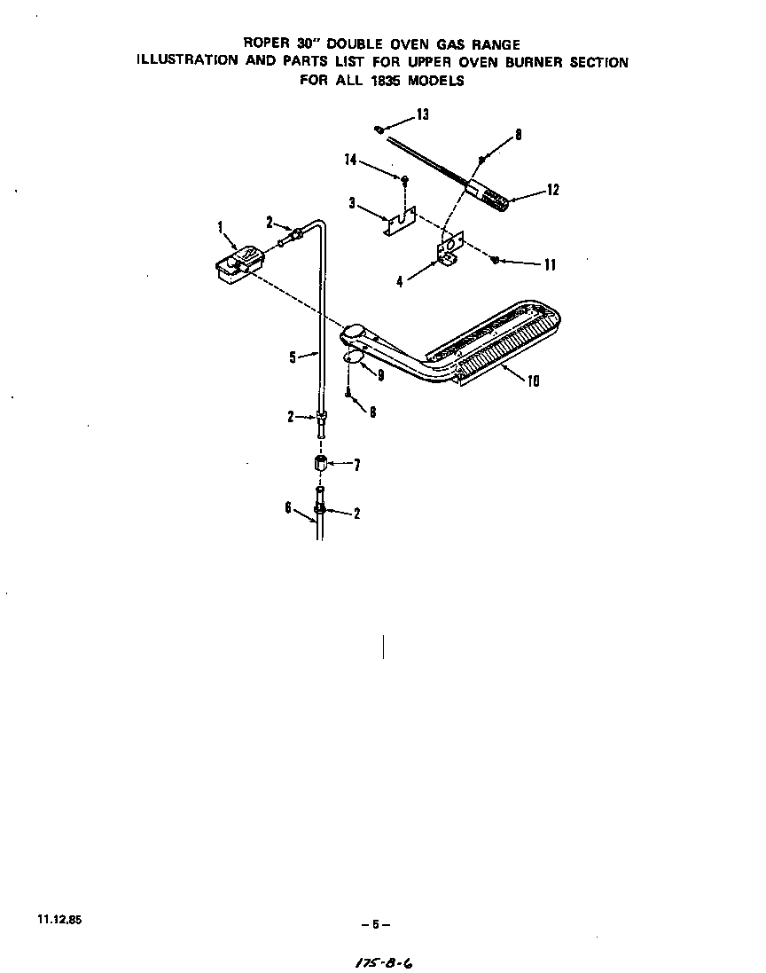 Roper 1835*2A upper oven burner diagram