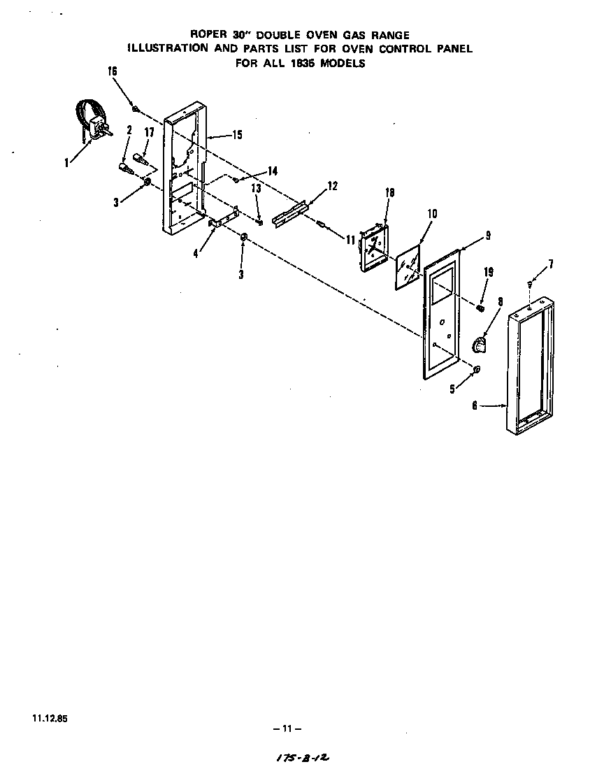 Roper 1835*2A oven control panel diagram