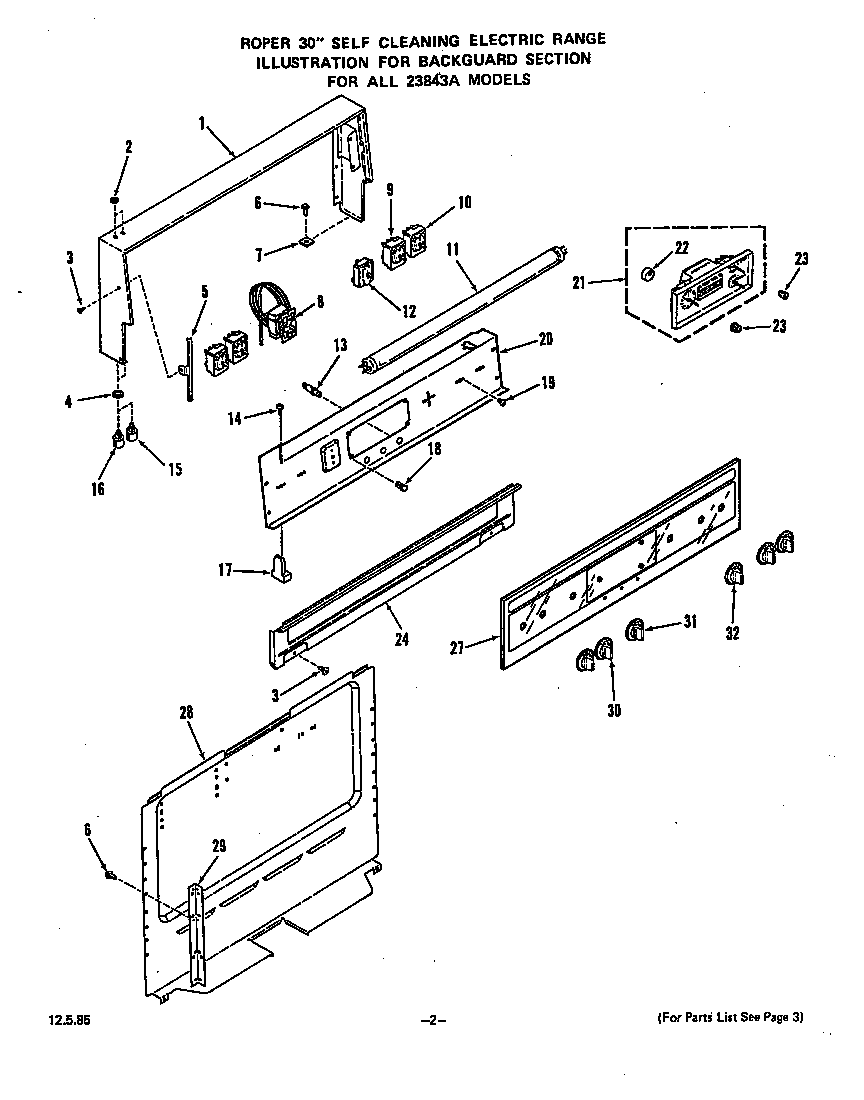 Roper 2384W3A backguard diagram