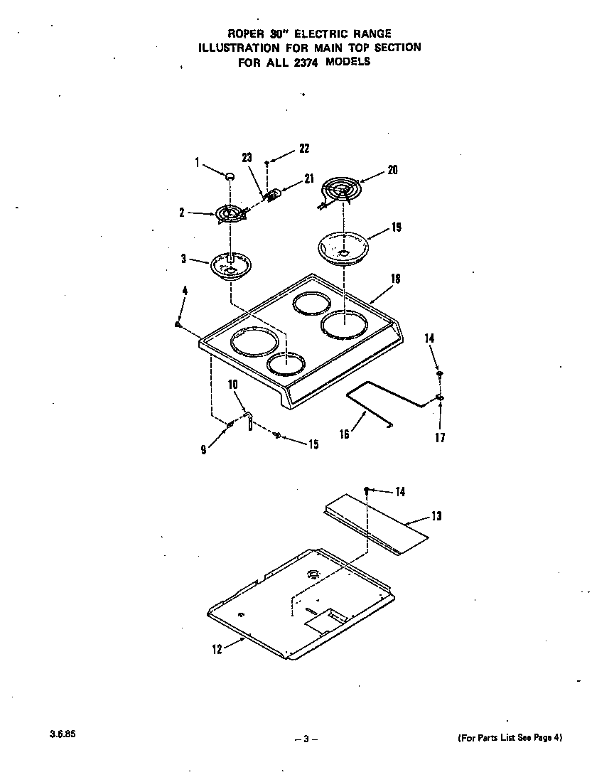Roper 2374*2A main top diagram