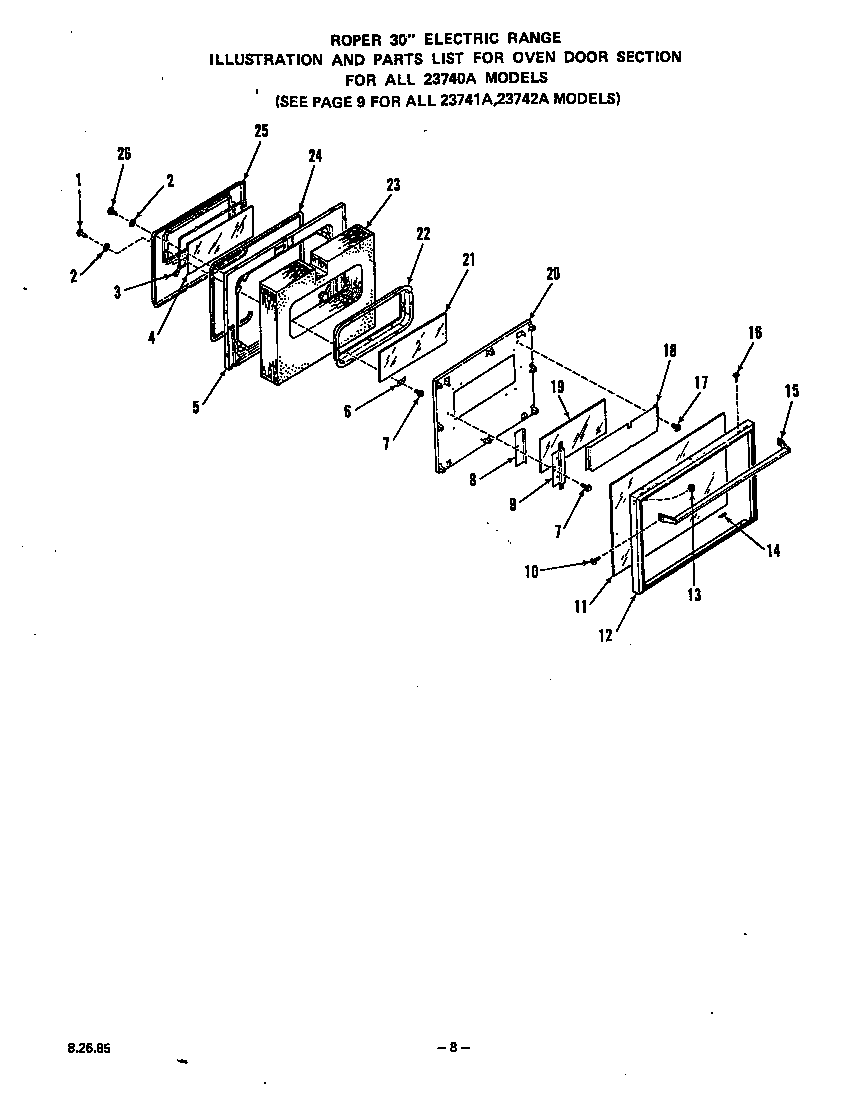 Roper 2374*2A oven door diagram