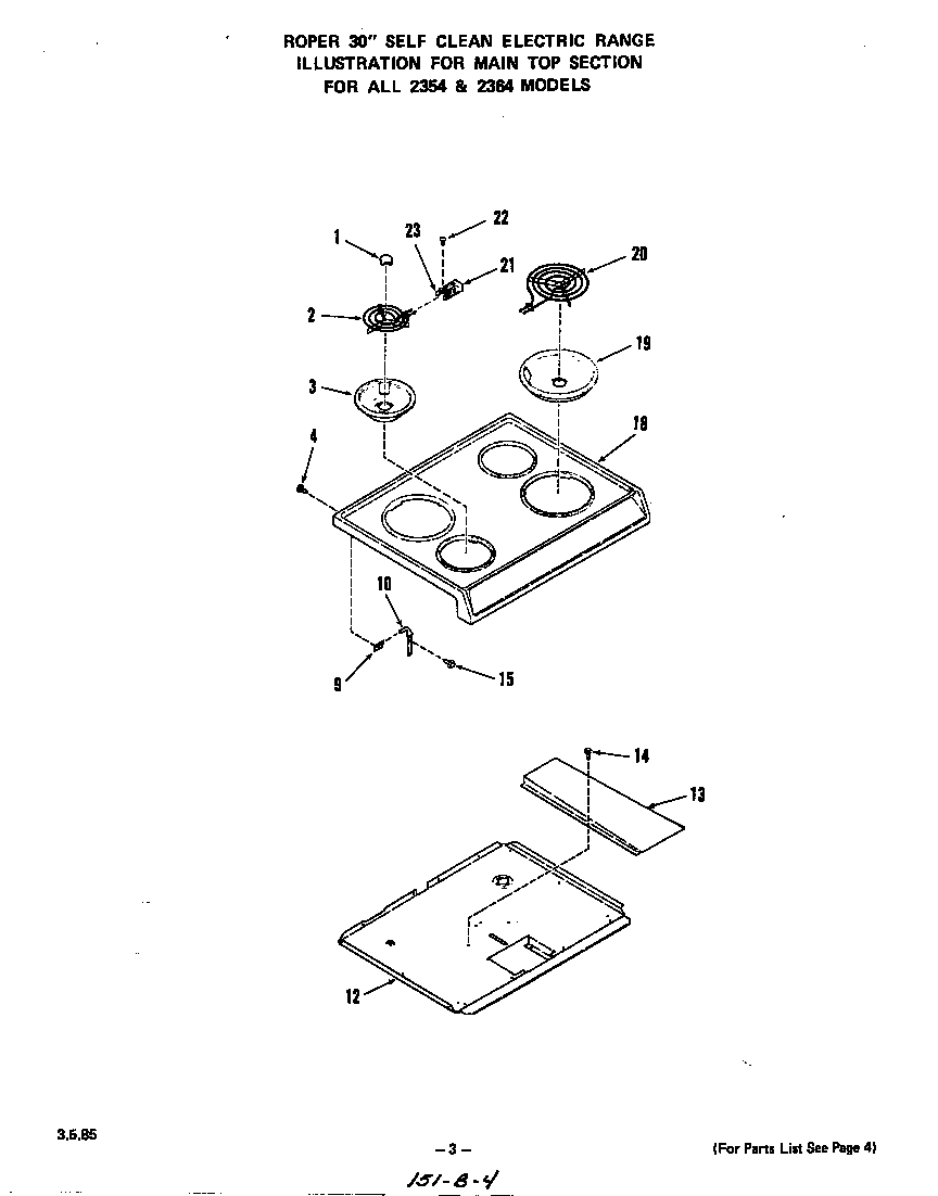 Roper 2364W1A main top diagram