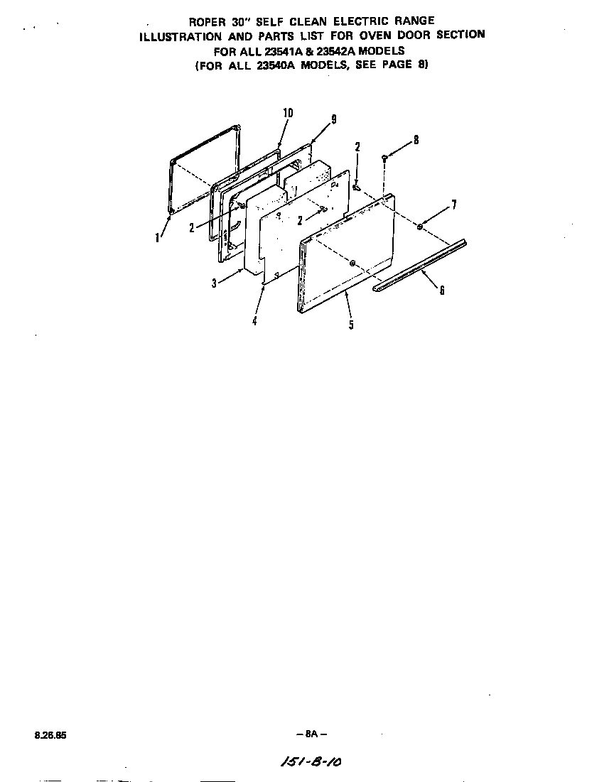 Roper 2364W1A door for 23541a, 23542a diagram