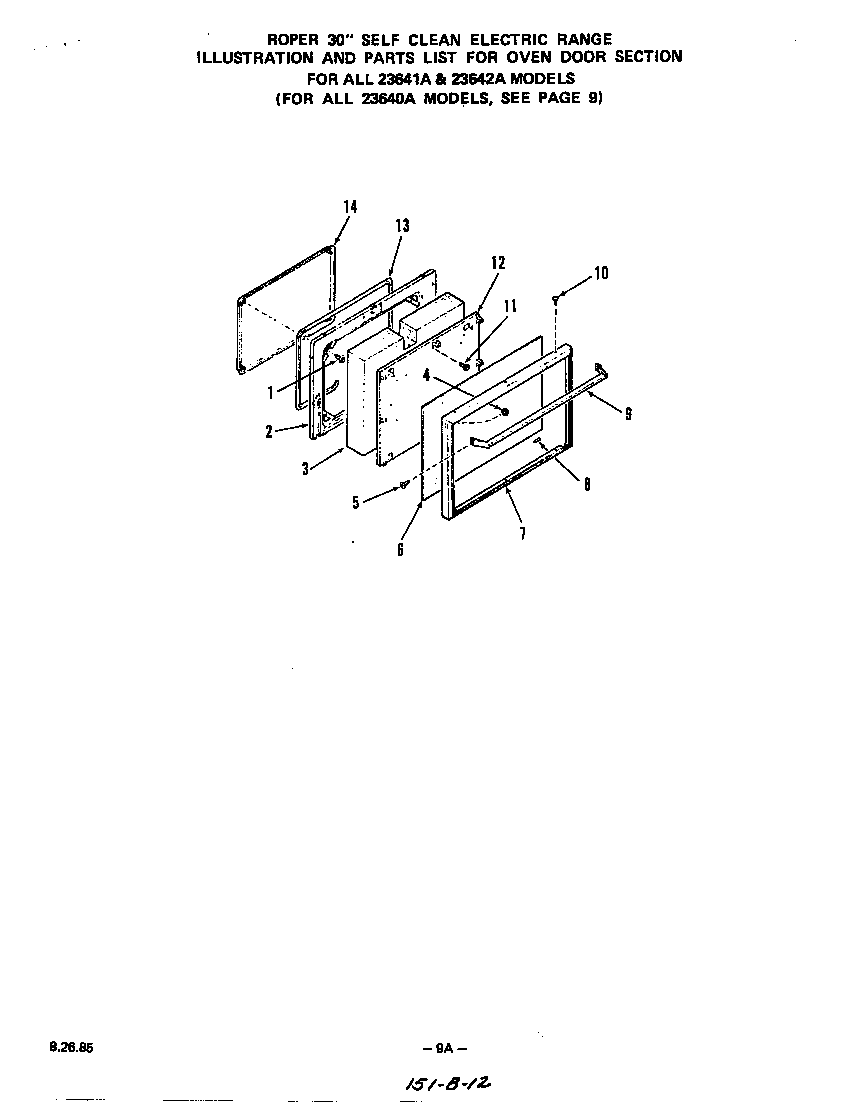 Roper 2364W1A door for 23641a, 23642a diagram