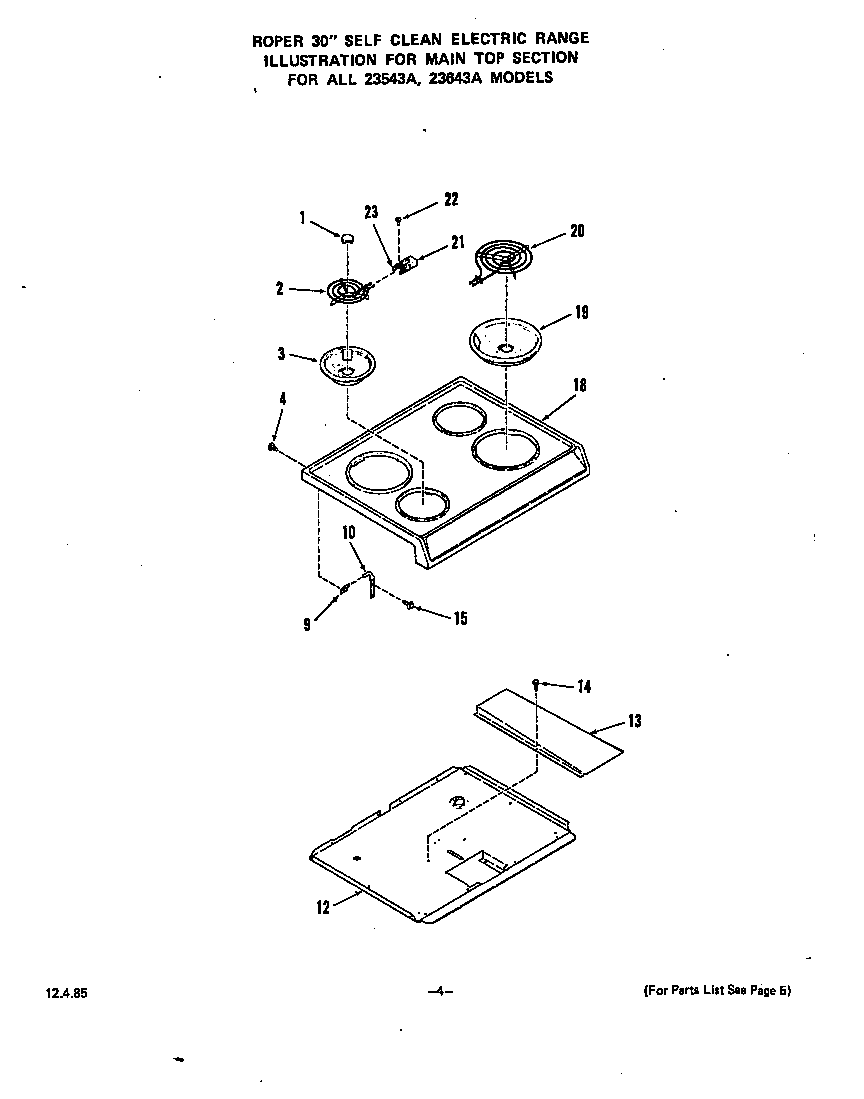 Roper 2354W3A main top diagram