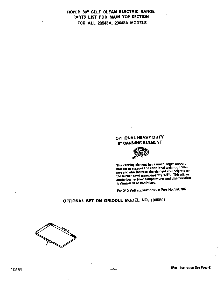 Roper 2354W3A optional equipment diagram