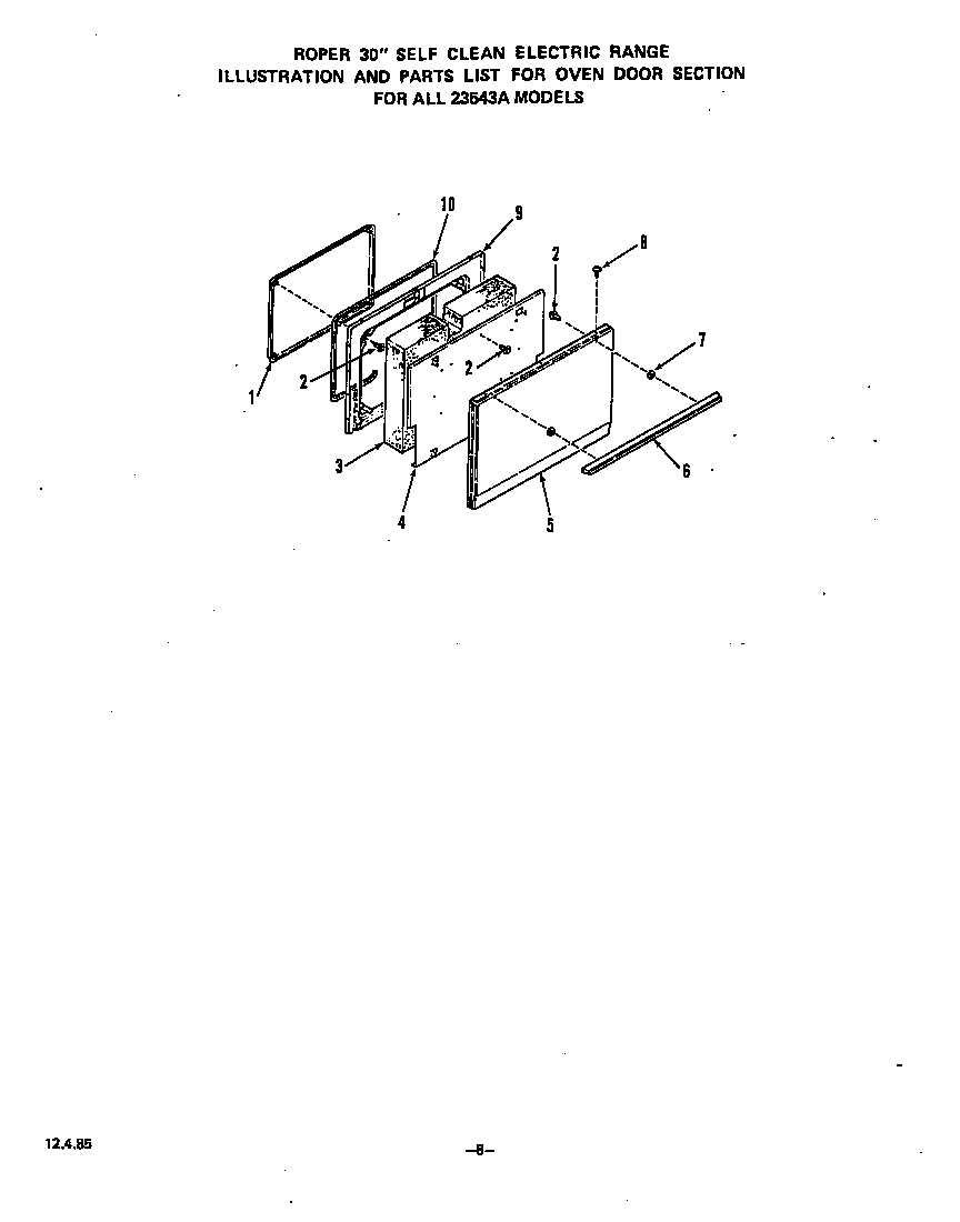 Roper 2354W3A oven door diagram