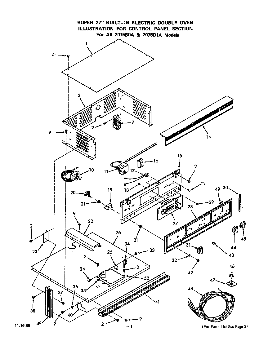 Roper 2075B1A control panel diagram