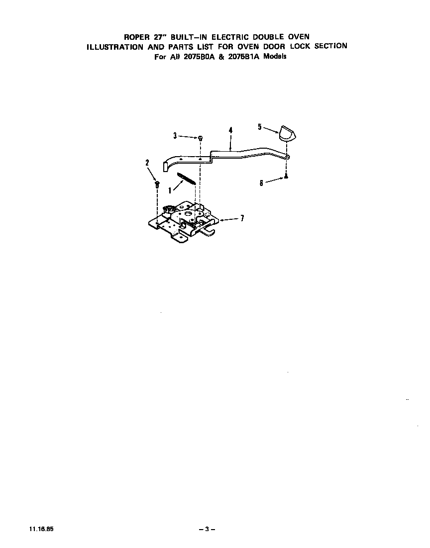 Roper 2075B1A oven door lock diagram