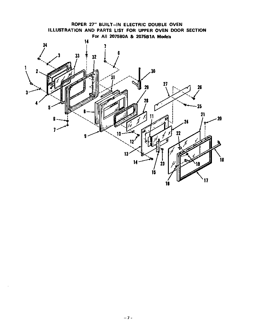 Roper 2075B1A upper oven door diagram