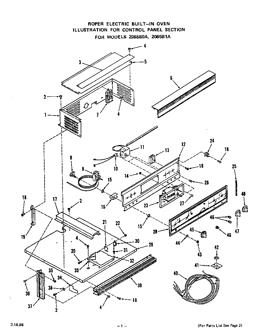 Roper 2065B0A control panel diagram