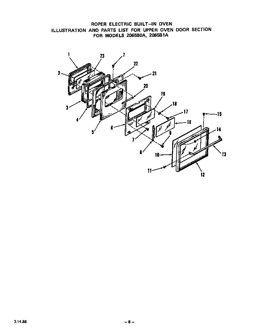 Roper 2065B0A upper oven door diagram