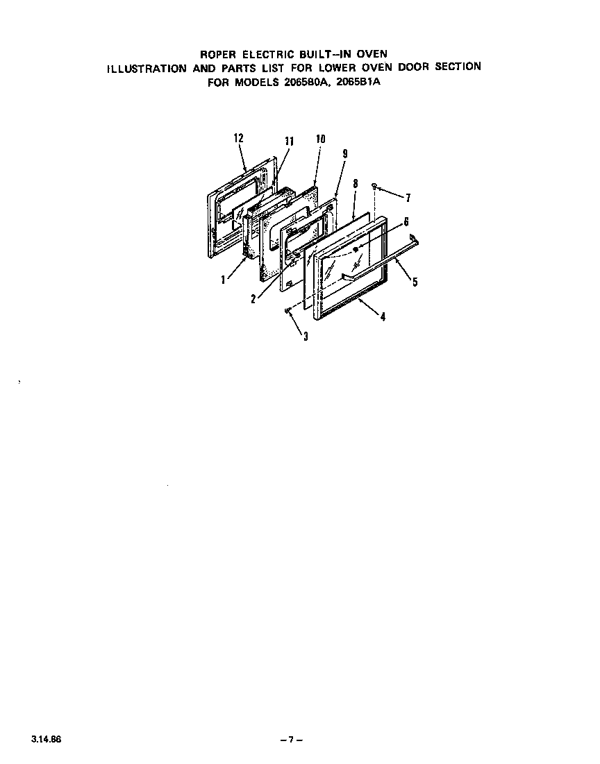 Roper 2065B0A lower oven door diagram
