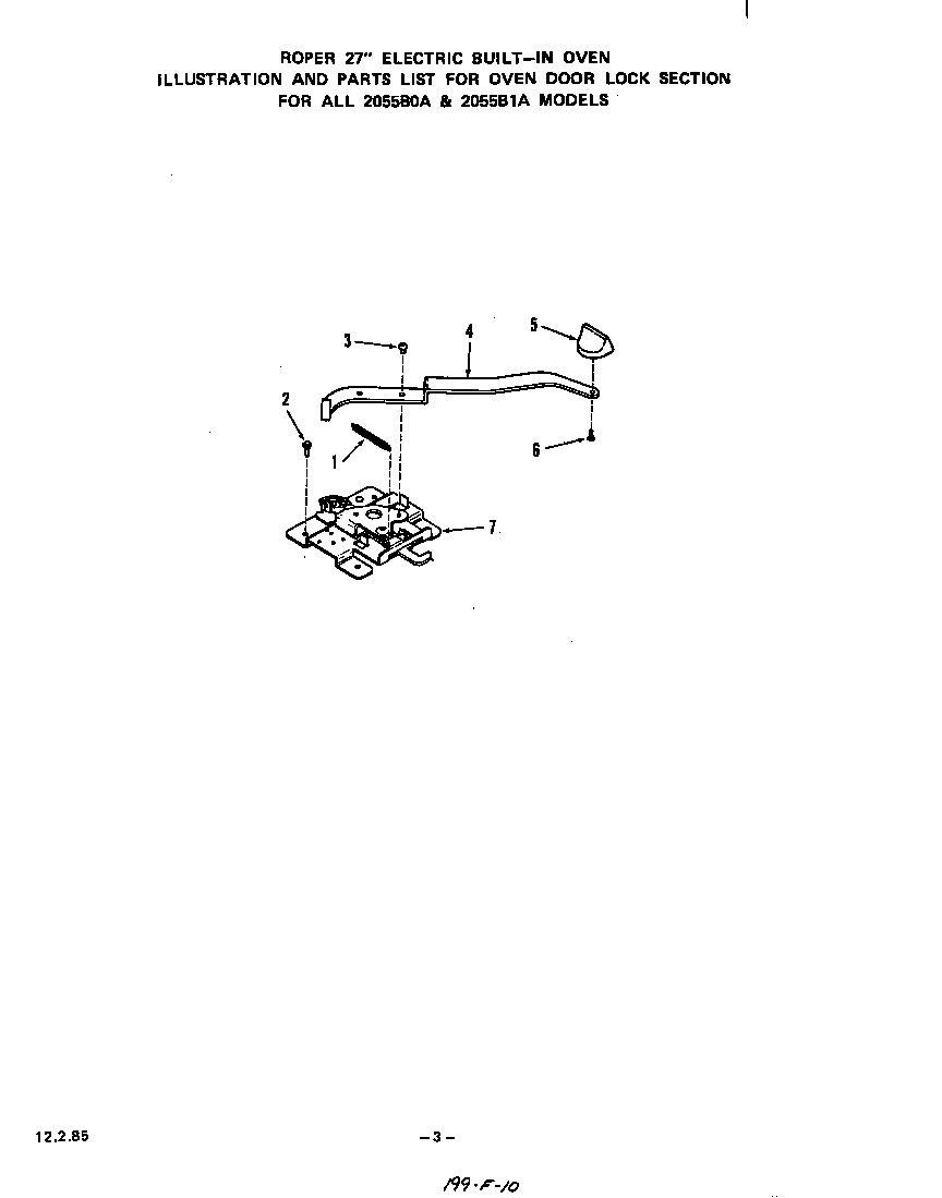 Roper 2055B1A oven door lock diagram