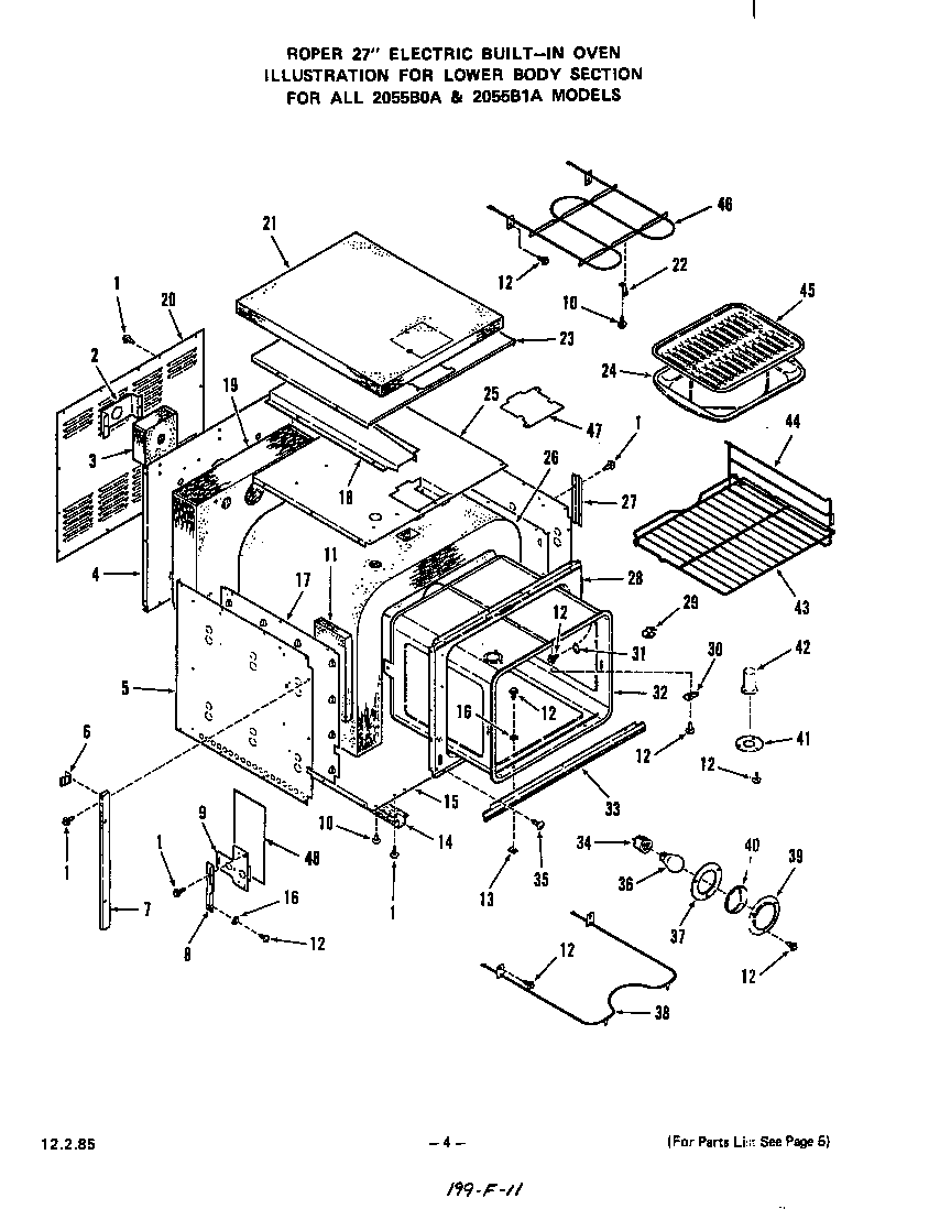 Roper 2055B1A lower body diagram