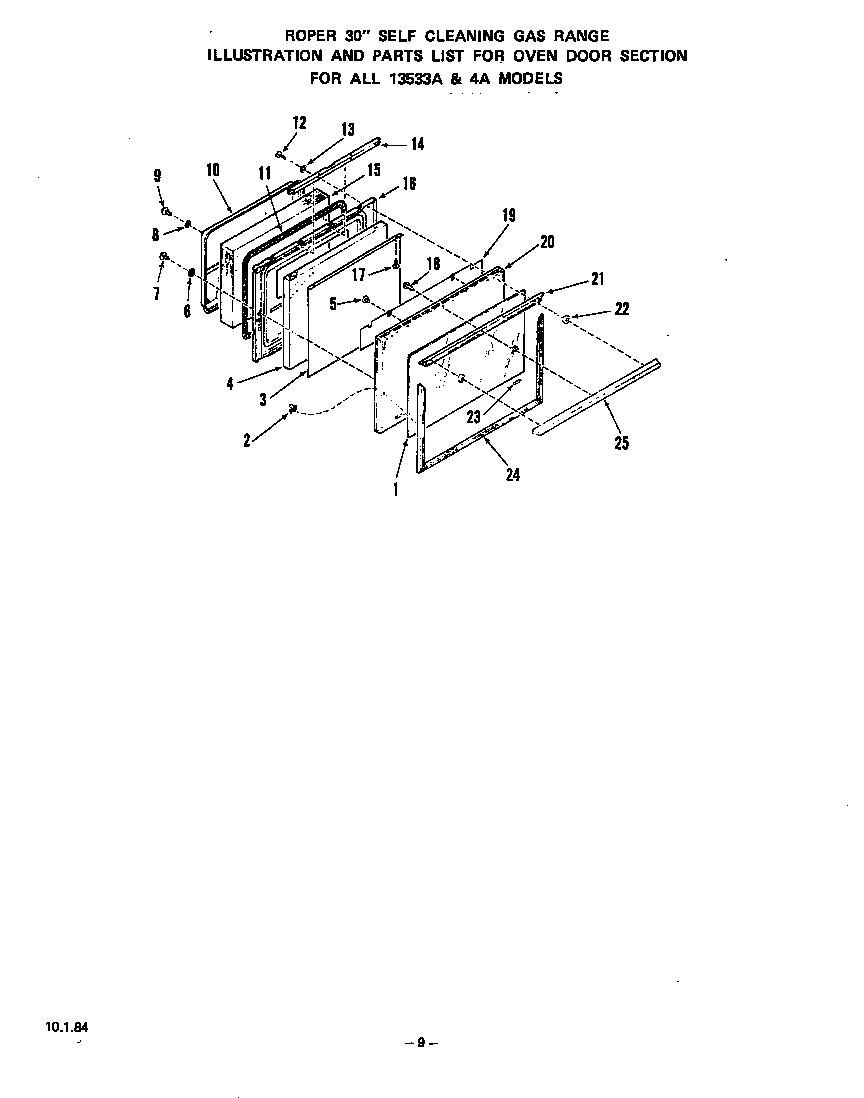 Roper 1353*3A oven door diagram