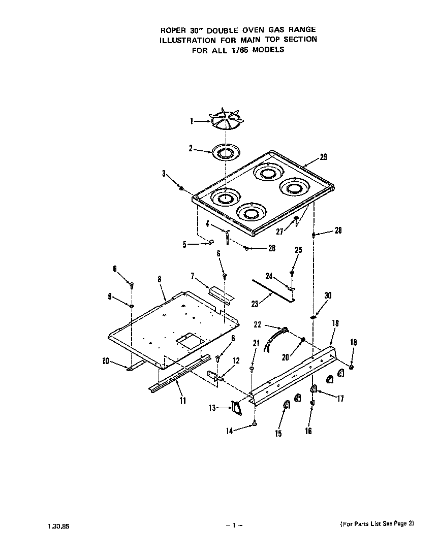 Roper 1765W0A main top diagram
