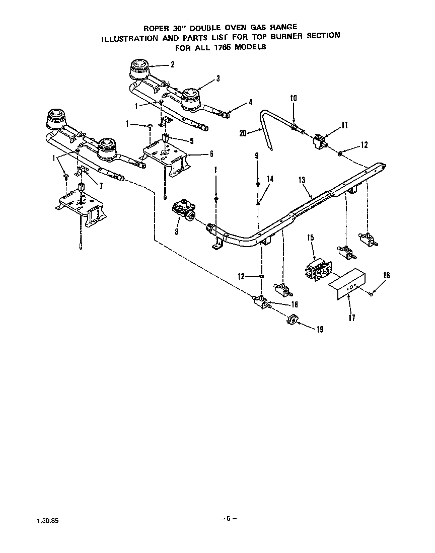 Roper 1765W0A top burner diagram