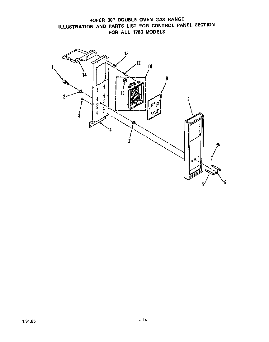 Roper 1765W0A control panel diagram