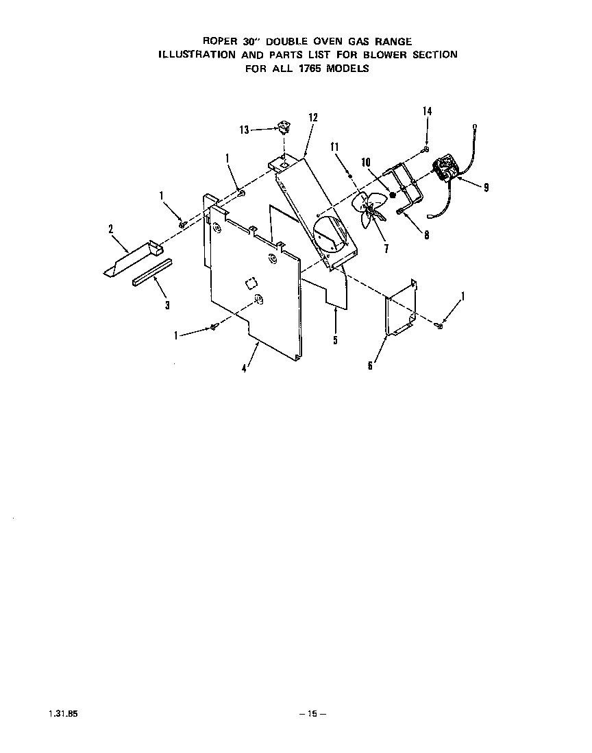 Roper 1765W0A blower diagram